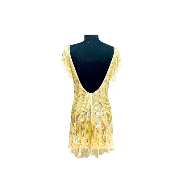 Gold Sequence Open Back Dress with a Bow - Picture 4 of 4